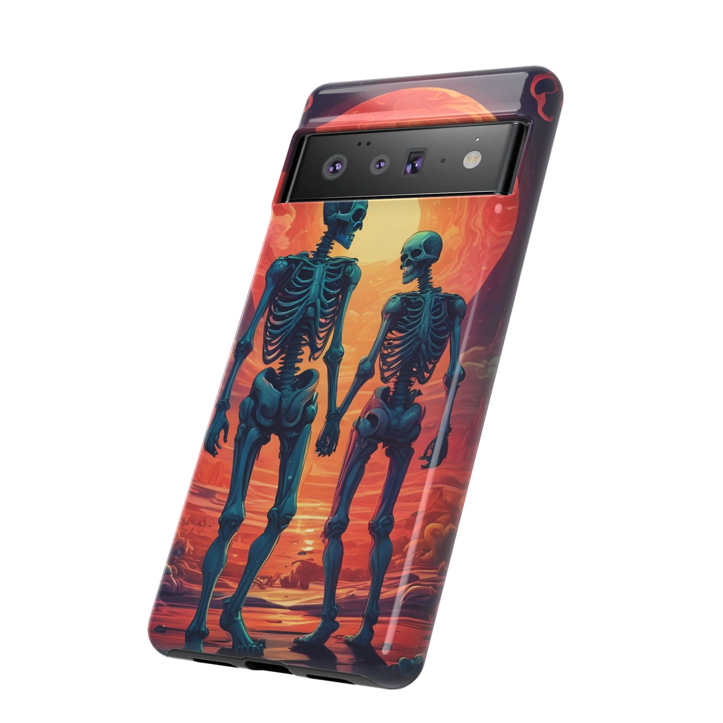 Carcasa de teléfono con esqueletos románticos, funda resistente para teléfono, accesorio de Halloween, regalo único, funda de teléfono para parejas, estética espeluznante.