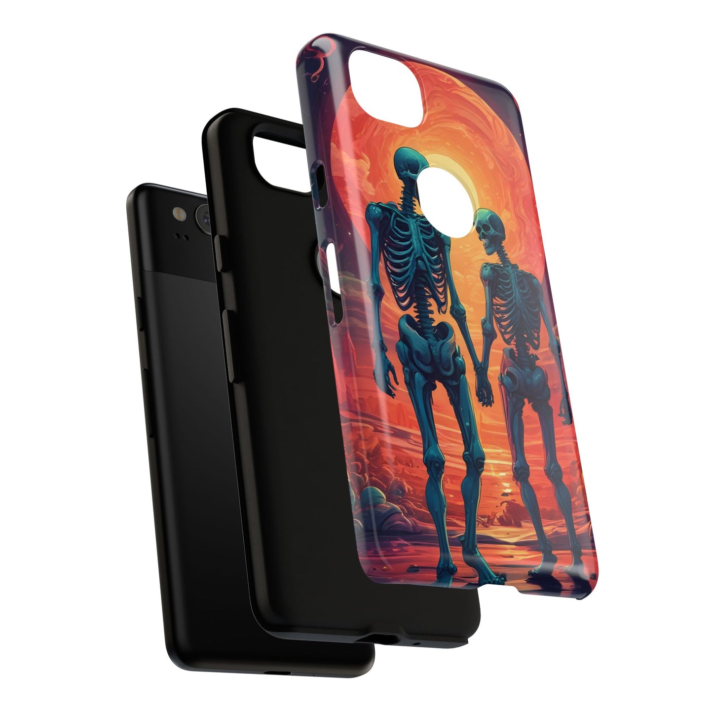Carcasa de teléfono con esqueletos románticos, funda resistente para teléfono, accesorio de Halloween, regalo único, funda de teléfono para parejas, estética espeluznante.