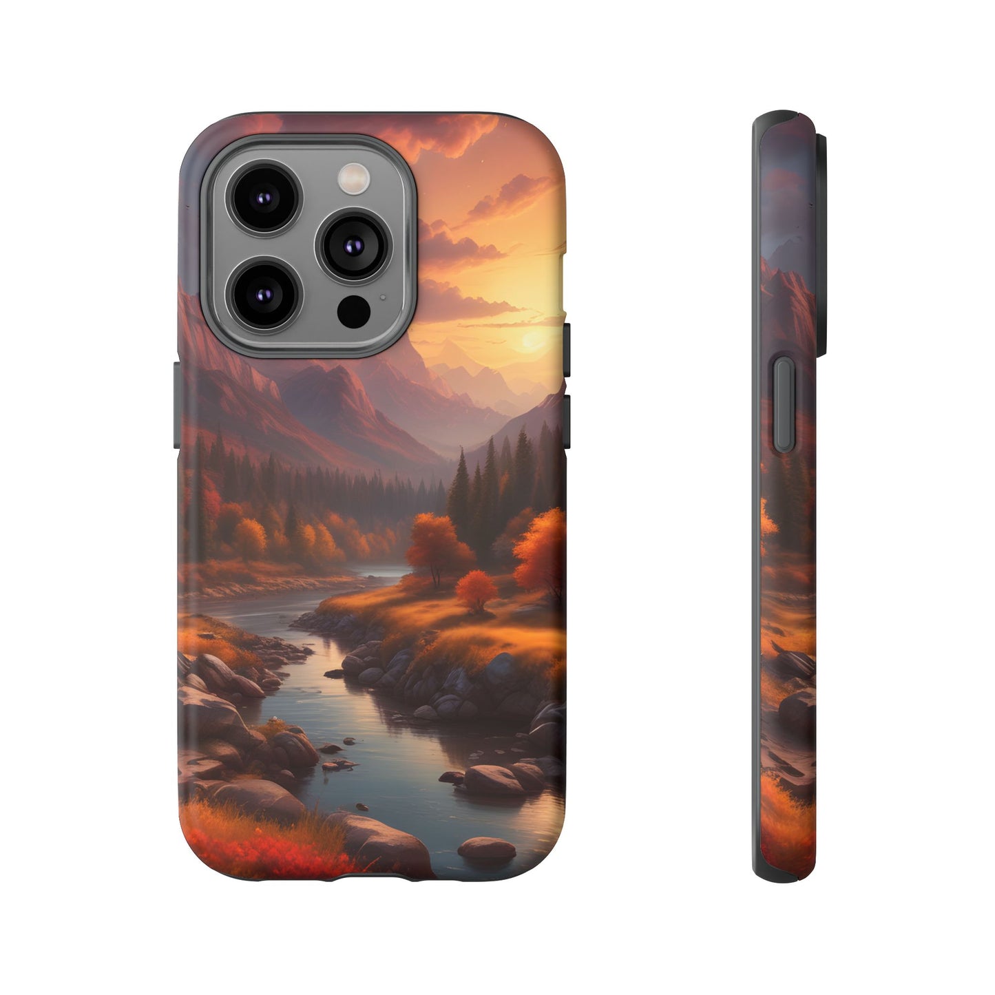 Carcasa para teléfono con diseño de atardecer otoñal en la montaña, regalo para amantes de la naturaleza, funda resistente para teléfono, accesorio para aventuras al aire libre, funda con arte paisajístico.