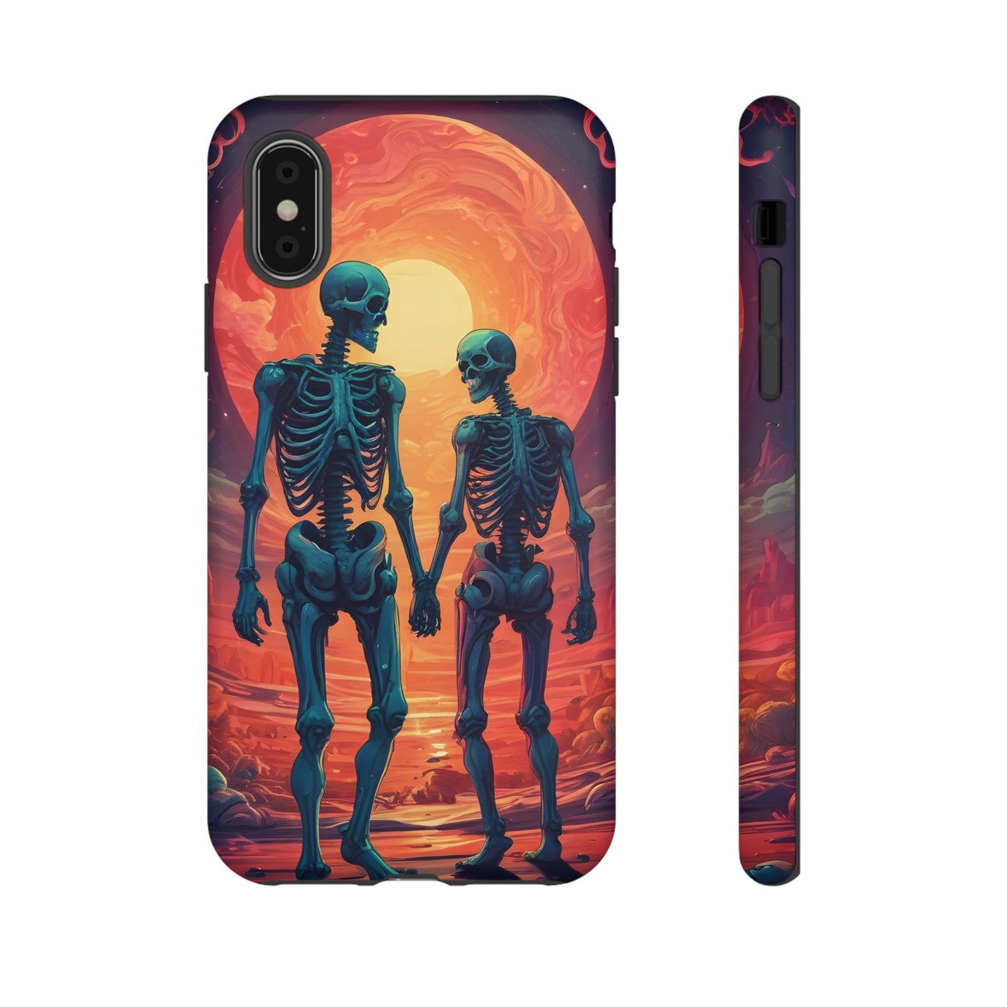 Carcasa de teléfono con esqueletos románticos, funda resistente para teléfono, accesorio de Halloween, regalo único, funda de teléfono para parejas, estética espeluznante.