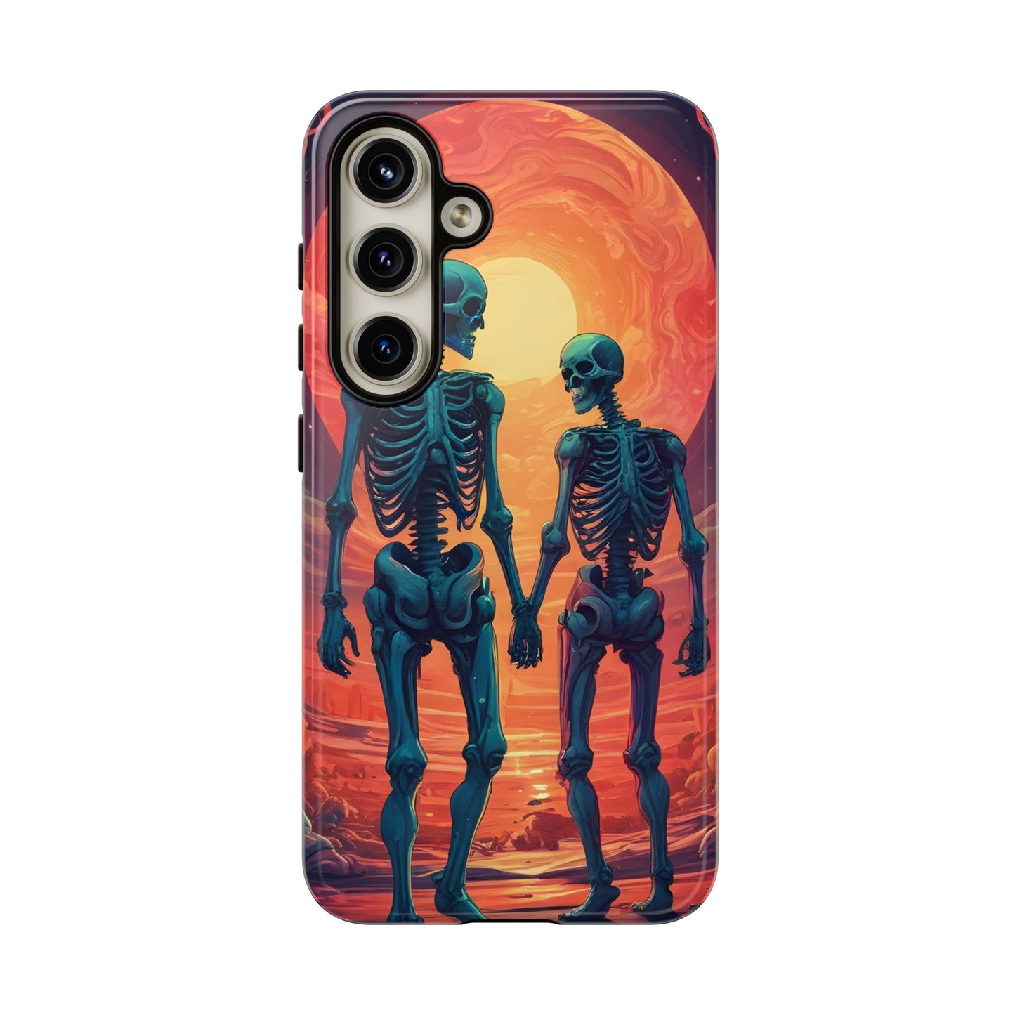 Carcasa de teléfono con esqueletos románticos, funda resistente para teléfono, accesorio de Halloween, regalo único, funda de teléfono para parejas, estética espeluznante.