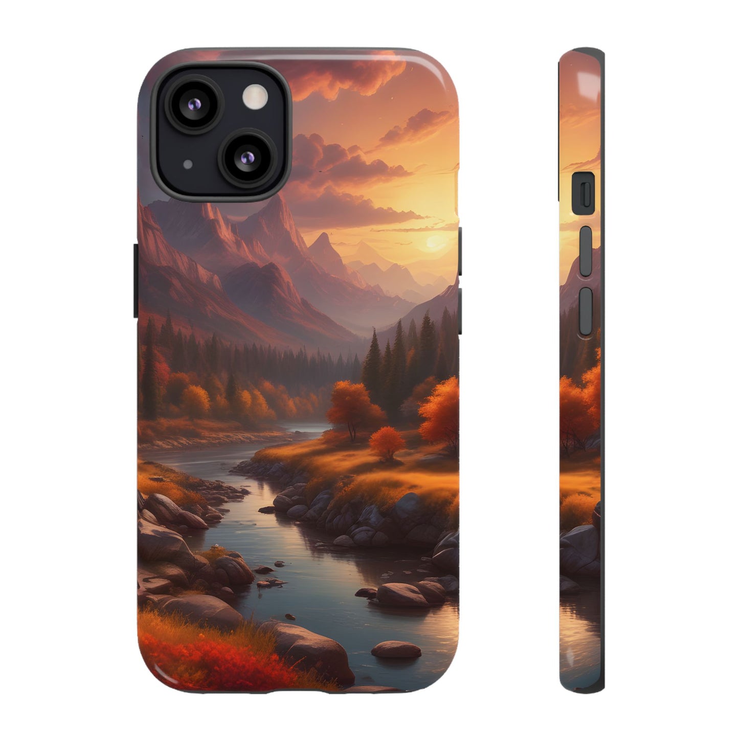 Carcasa para teléfono con diseño de atardecer otoñal en la montaña, regalo para amantes de la naturaleza, funda resistente para teléfono, accesorio para aventuras al aire libre, funda con arte paisajístico.