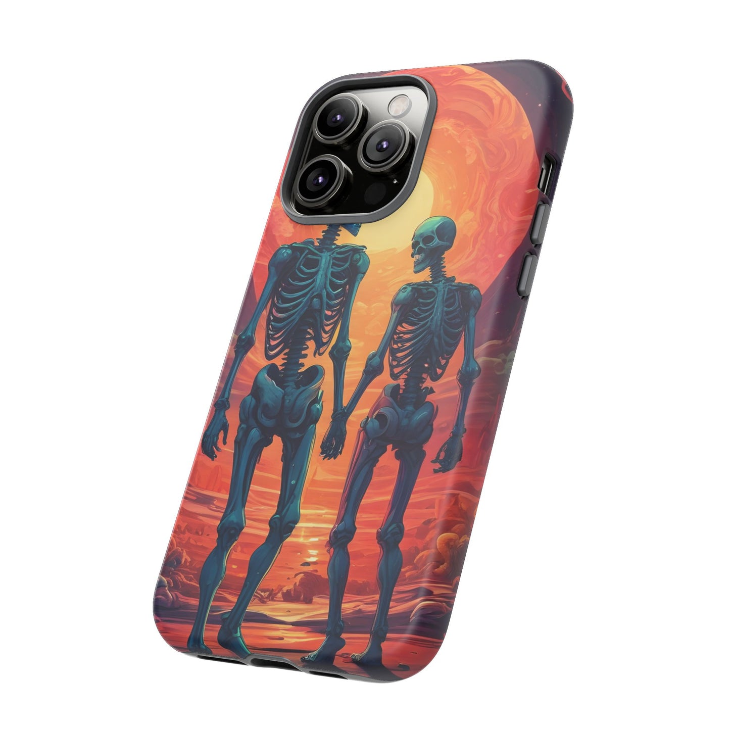 Carcasa de teléfono con esqueletos románticos, funda resistente para teléfono, accesorio de Halloween, regalo único, funda de teléfono para parejas, estética espeluznante.