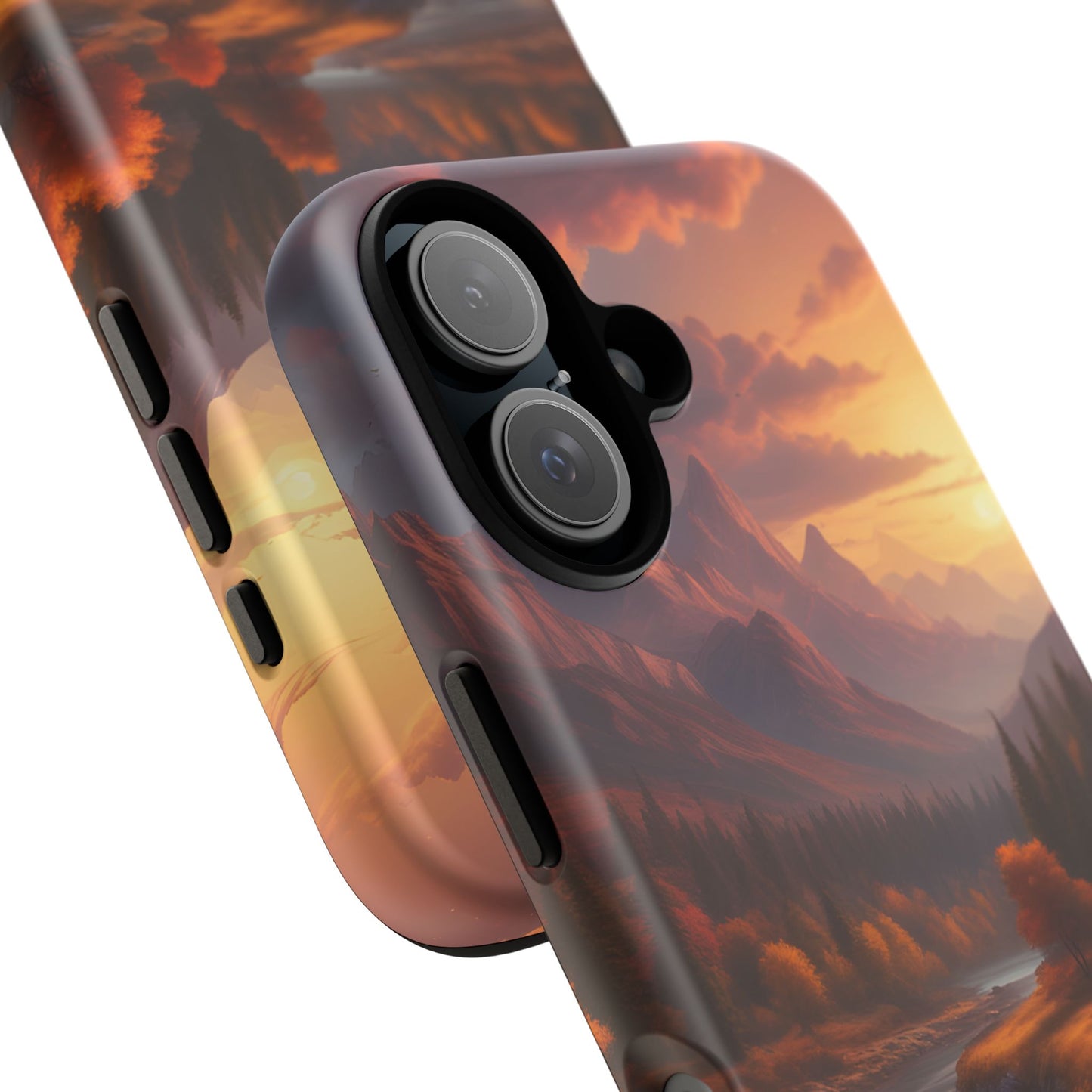 Carcasa para teléfono con diseño de atardecer otoñal en la montaña, regalo para amantes de la naturaleza, funda resistente para teléfono, accesorio para aventuras al aire libre, funda con arte paisajístico.