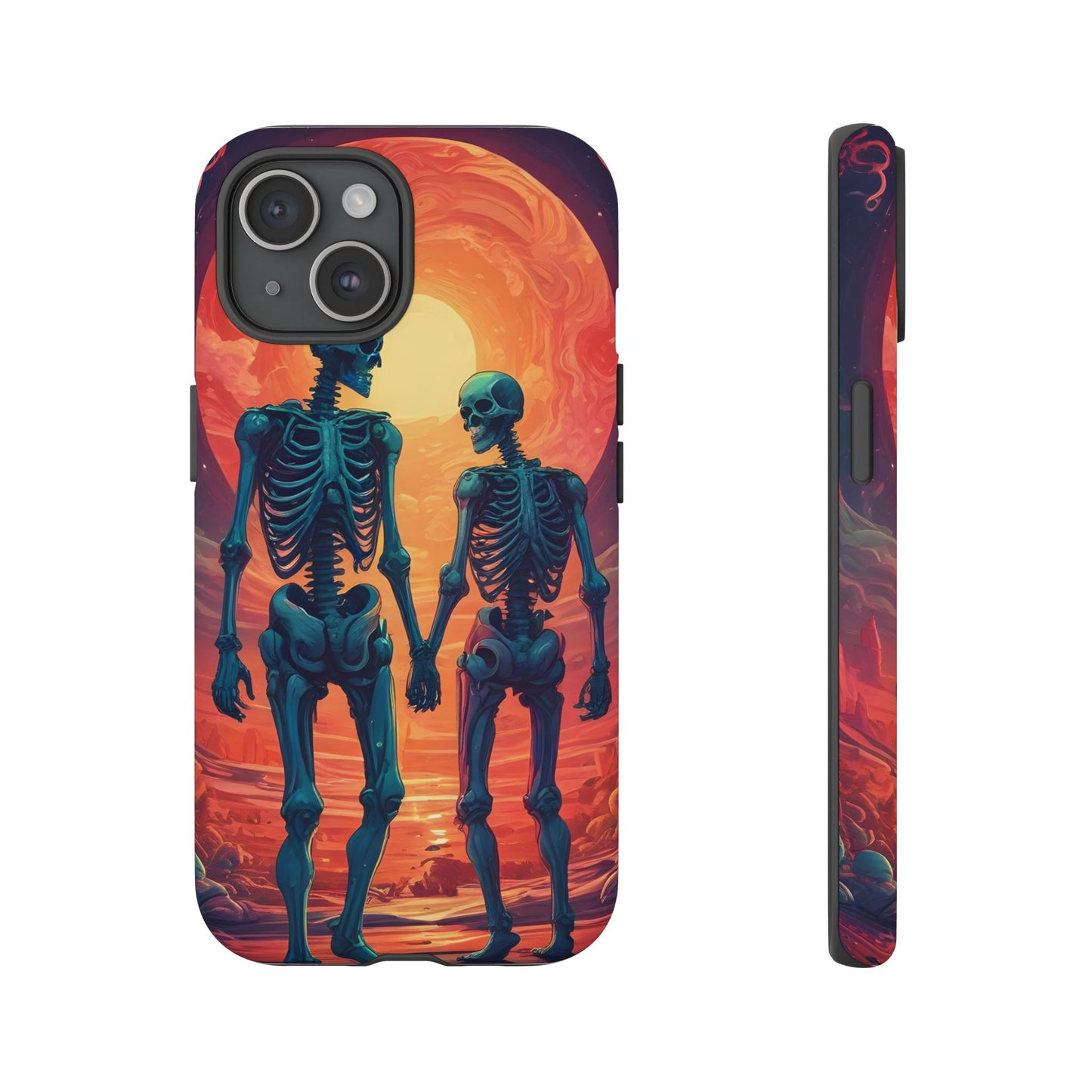 Carcasa de teléfono con esqueletos románticos, funda resistente para teléfono, accesorio de Halloween, regalo único, funda de teléfono para parejas, estética espeluznante.