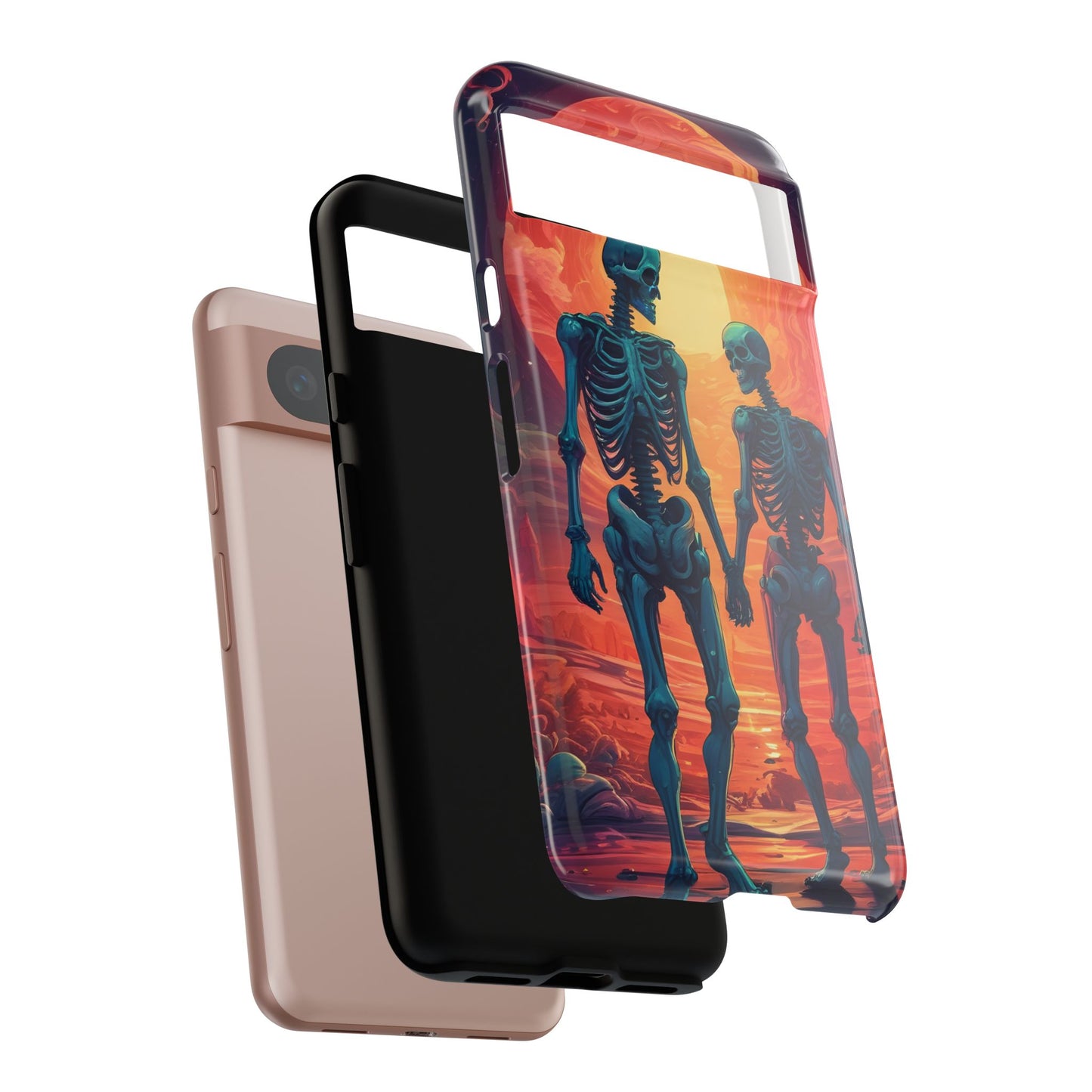 Carcasa de teléfono con esqueletos románticos, funda resistente para teléfono, accesorio de Halloween, regalo único, funda de teléfono para parejas, estética espeluznante.