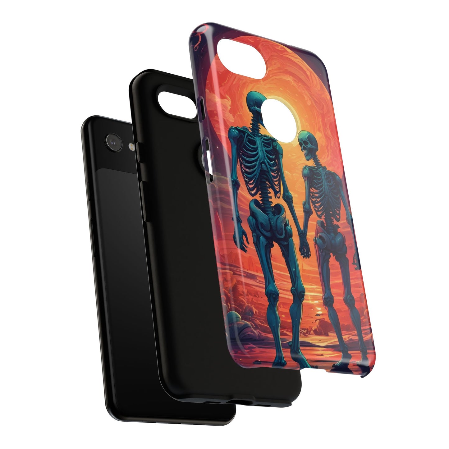 Carcasa de teléfono con esqueletos románticos, funda resistente para teléfono, accesorio de Halloween, regalo único, funda de teléfono para parejas, estética espeluznante.
