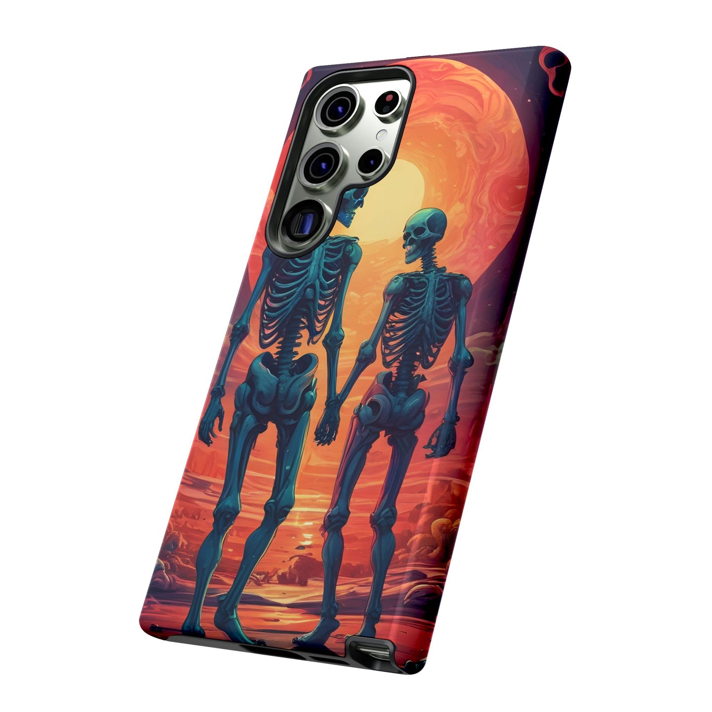 Carcasa de teléfono con esqueletos románticos, funda resistente para teléfono, accesorio de Halloween, regalo único, funda de teléfono para parejas, estética espeluznante.