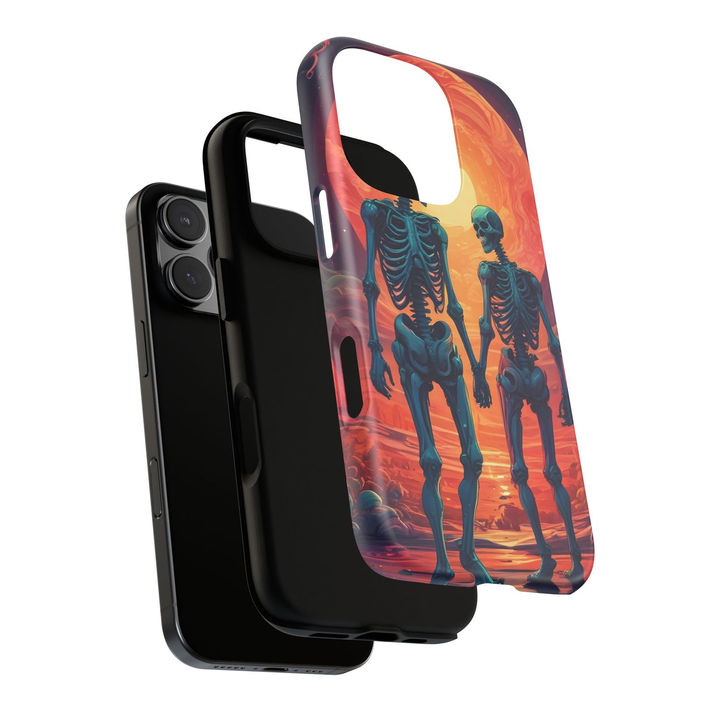 Carcasa de teléfono con esqueletos románticos, funda resistente para teléfono, accesorio de Halloween, regalo único, funda de teléfono para parejas, estética espeluznante.