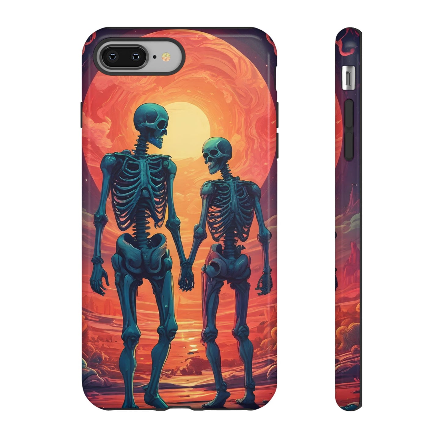 Carcasa de teléfono con esqueletos románticos, funda resistente para teléfono, accesorio de Halloween, regalo único, funda de teléfono para parejas, estética espeluznante.