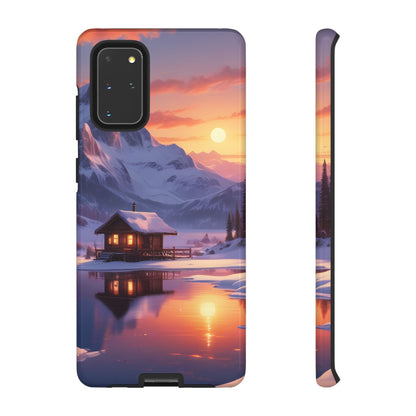 Snowy Mountain Cabin Phone Case, Tough Cases for Nature Lovers, Scenic Phone Cover, Gift for Hikers, Outdoor Adventure Accessory