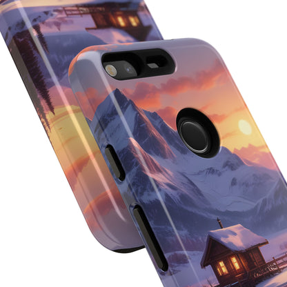 Snowy Mountain Cabin Phone Case, Tough Cases for Nature Lovers, Scenic Phone Cover, Gift for Hikers, Outdoor Adventure Accessory
