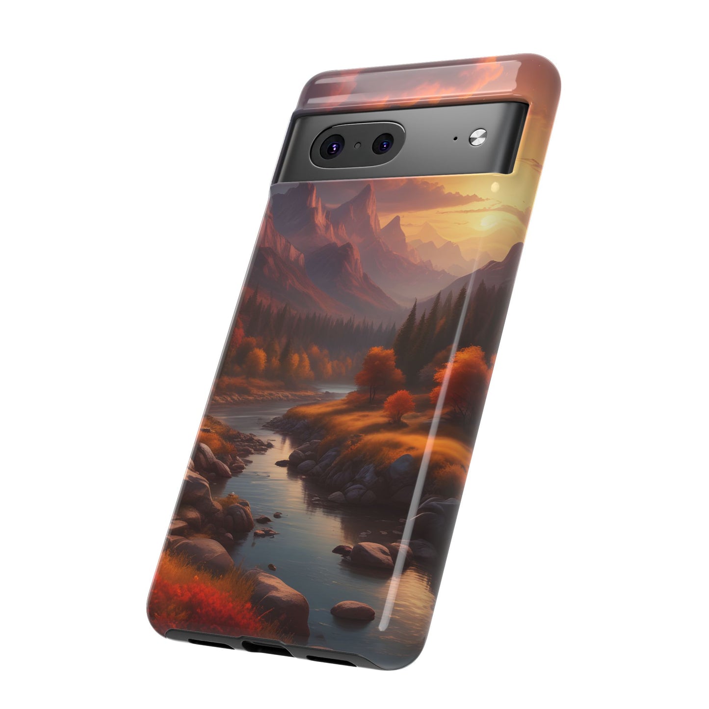 Carcasa para teléfono con diseño de atardecer otoñal en la montaña, regalo para amantes de la naturaleza, funda resistente para teléfono, accesorio para aventuras al aire libre, funda con arte paisajístico.
