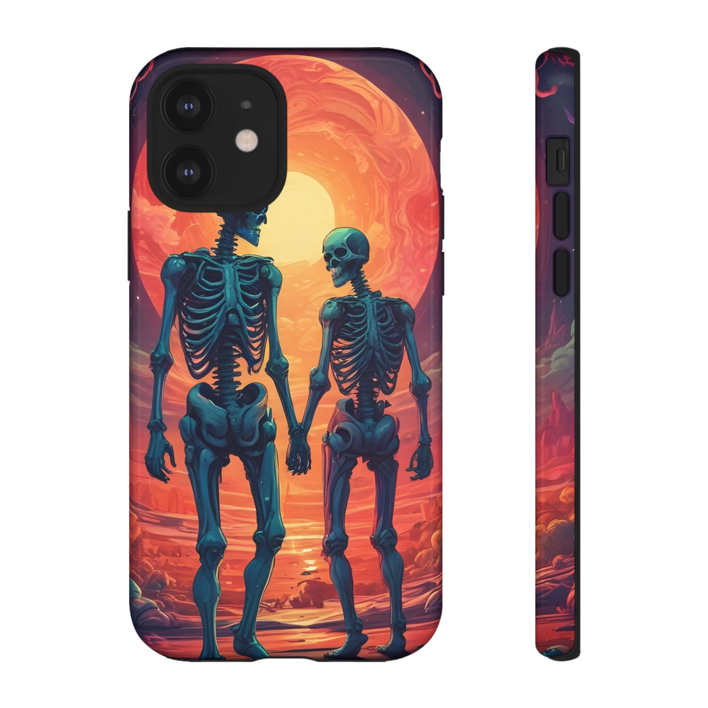 Carcasa de teléfono con esqueletos románticos, funda resistente para teléfono, accesorio de Halloween, regalo único, funda de teléfono para parejas, estética espeluznante.