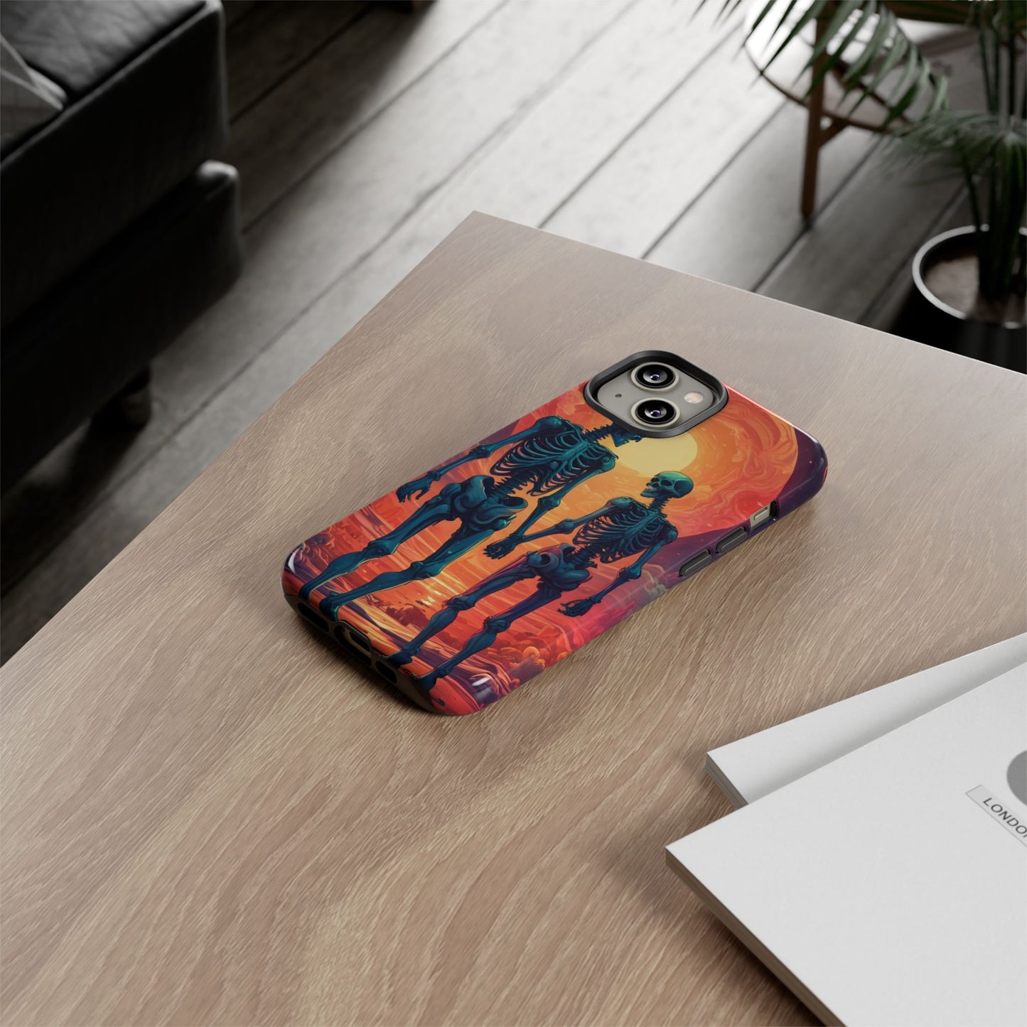 Carcasa de teléfono con esqueletos románticos, funda resistente para teléfono, accesorio de Halloween, regalo único, funda de teléfono para parejas, estética espeluznante.