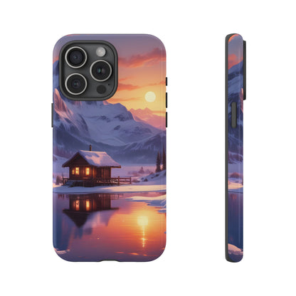 Snowy Mountain Cabin Phone Case, Tough Cases for Nature Lovers, Scenic Phone Cover, Gift for Hikers, Outdoor Adventure Accessory