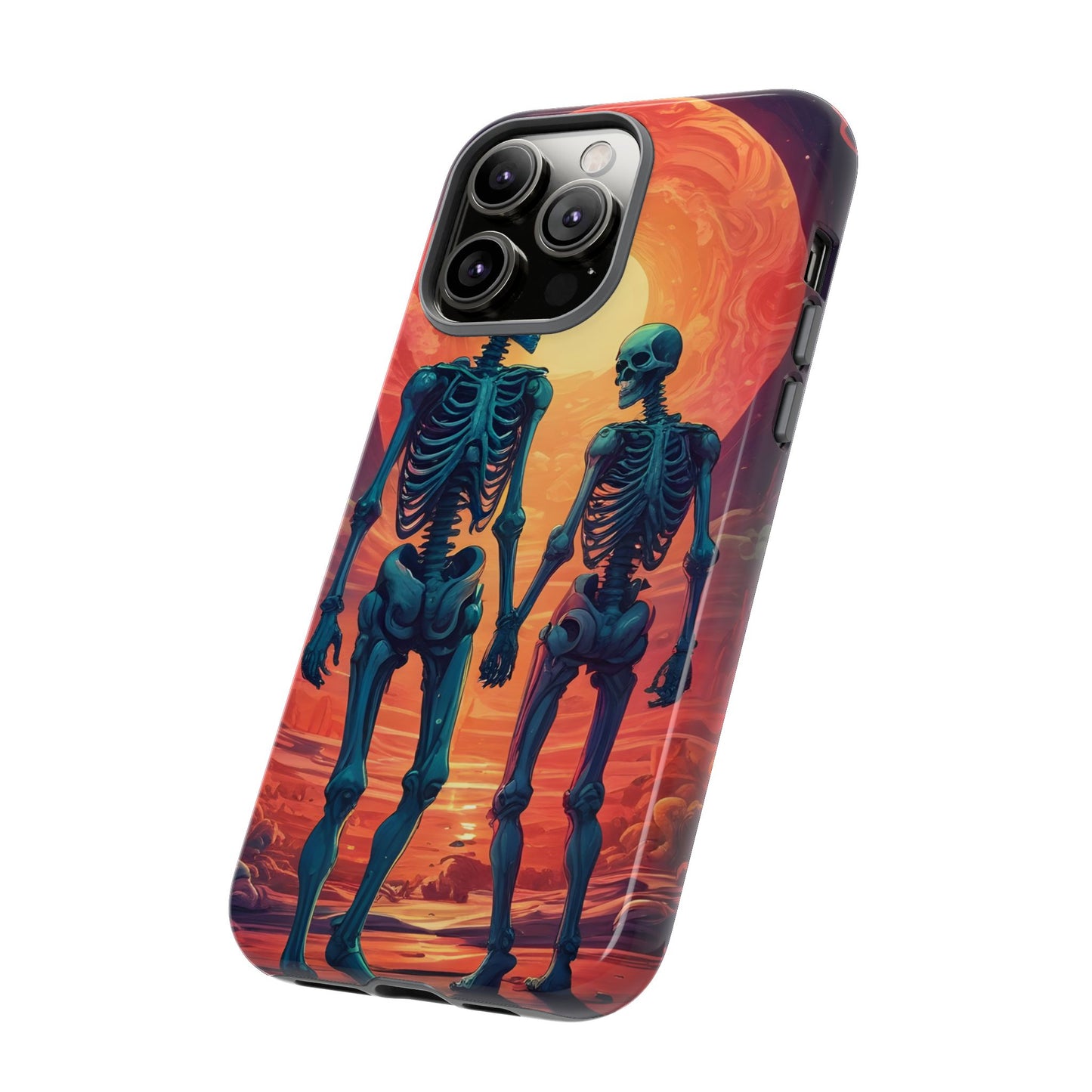 Carcasa de teléfono con esqueletos románticos, funda resistente para teléfono, accesorio de Halloween, regalo único, funda de teléfono para parejas, estética espeluznante.