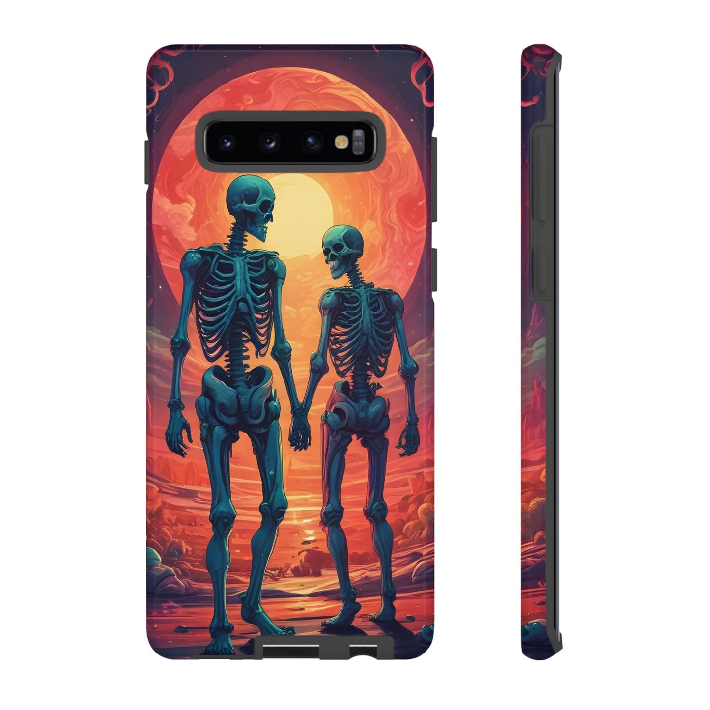 Carcasa de teléfono con esqueletos románticos, funda resistente para teléfono, accesorio de Halloween, regalo único, funda de teléfono para parejas, estética espeluznante.