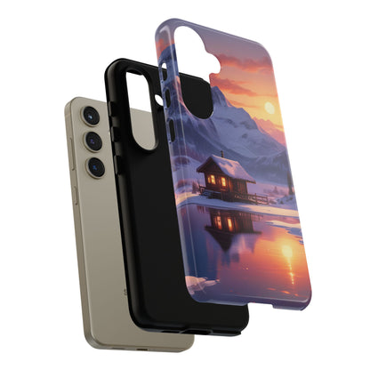 Snowy Mountain Cabin Phone Case, Tough Cases for Nature Lovers, Scenic Phone Cover, Gift for Hikers, Outdoor Adventure Accessory