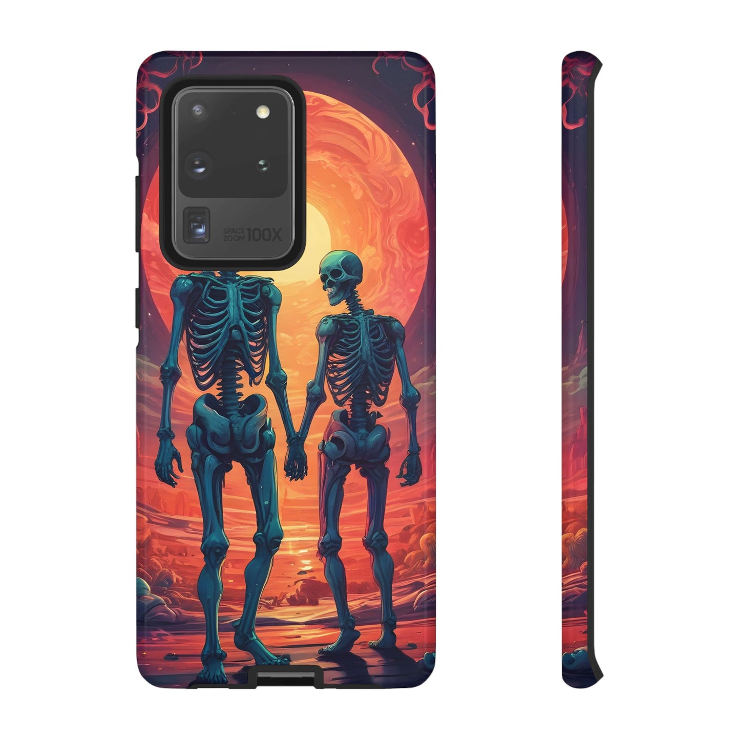 Carcasa de teléfono con esqueletos románticos, funda resistente para teléfono, accesorio de Halloween, regalo único, funda de teléfono para parejas, estética espeluznante.