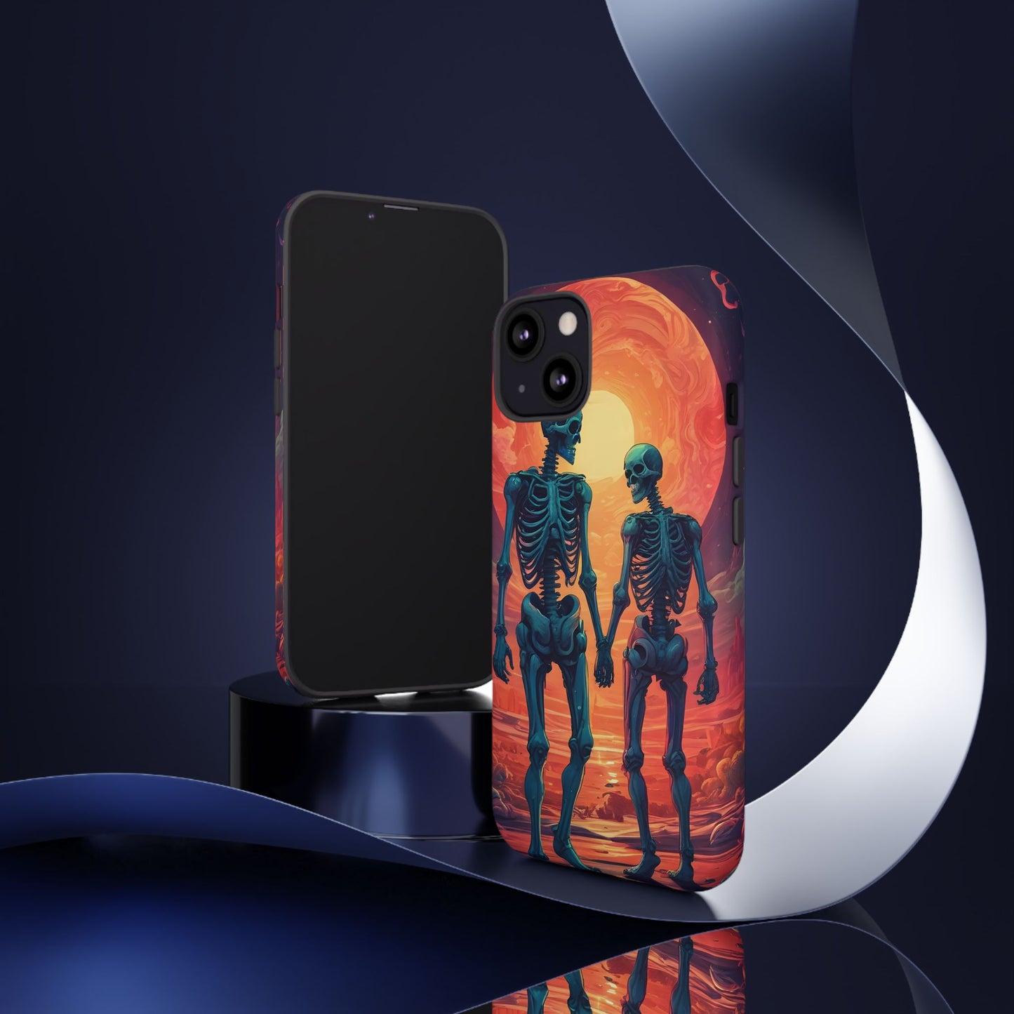 Carcasa de teléfono con esqueletos románticos, funda resistente para teléfono, accesorio de Halloween, regalo único, funda de teléfono para parejas, estética espeluznante.