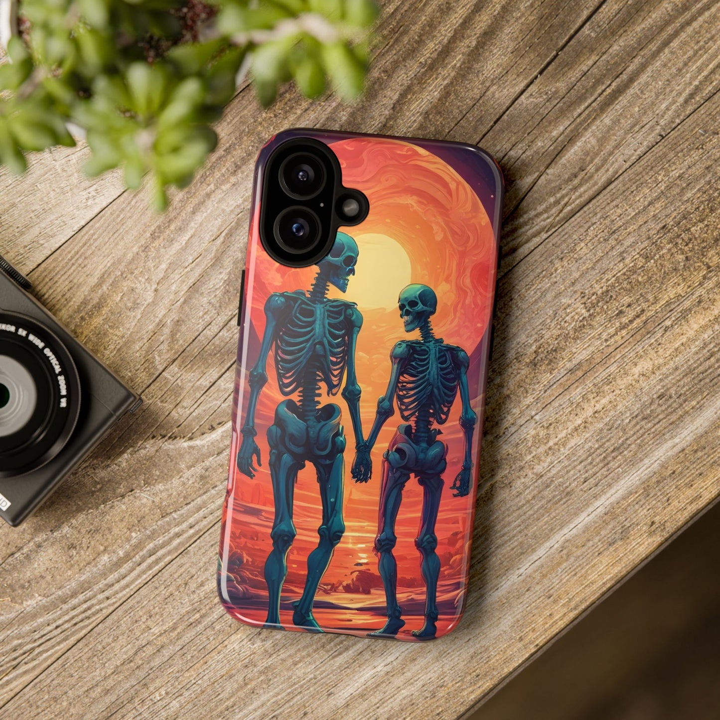 Carcasa de teléfono con esqueletos románticos, funda resistente para teléfono, accesorio de Halloween, regalo único, funda de teléfono para parejas, estética espeluznante.