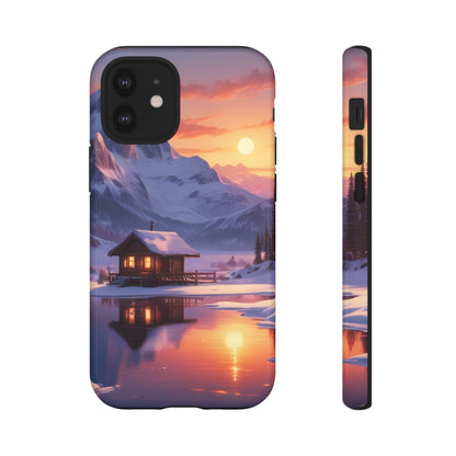 Snowy Mountain Cabin Phone Case, Tough Cases for Nature Lovers, Scenic Phone Cover, Gift for Hikers, Outdoor Adventure Accessory