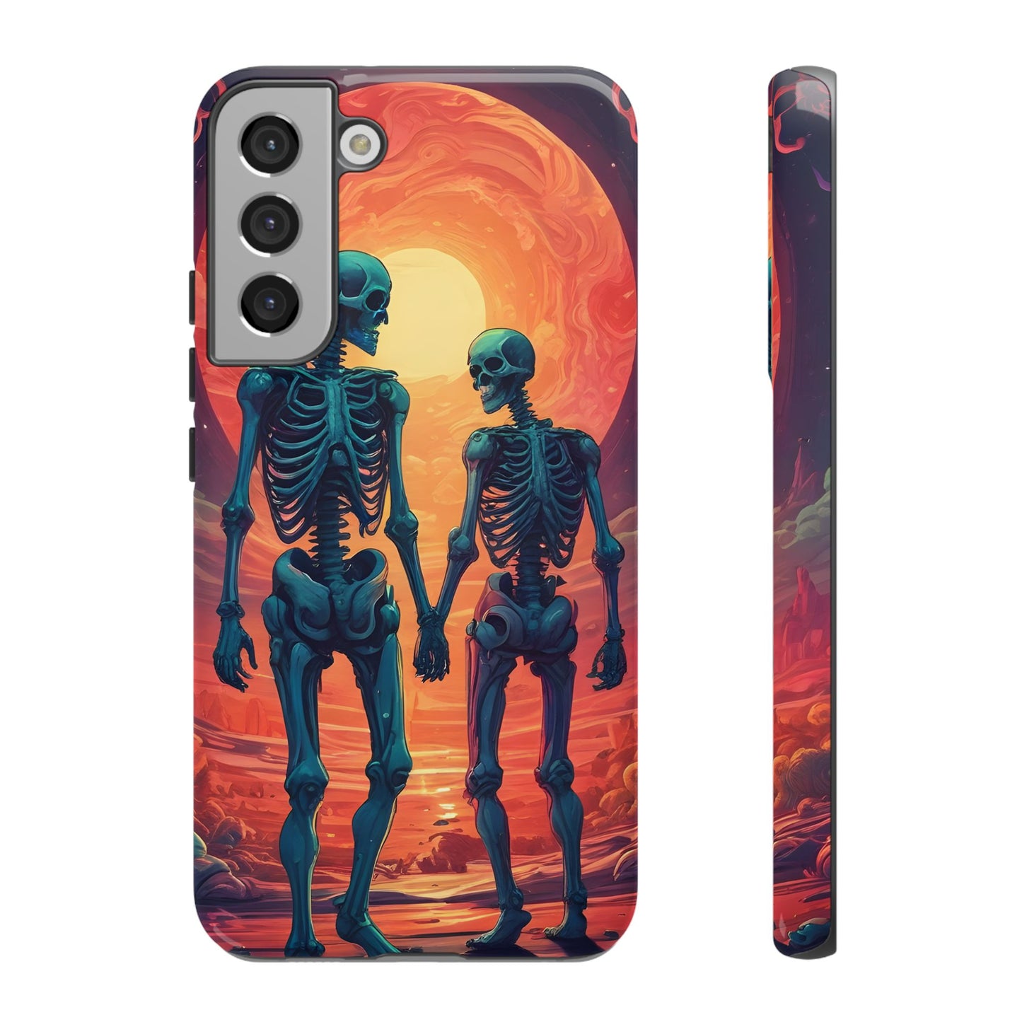 Carcasa de teléfono con esqueletos románticos, funda resistente para teléfono, accesorio de Halloween, regalo único, funda de teléfono para parejas, estética espeluznante.