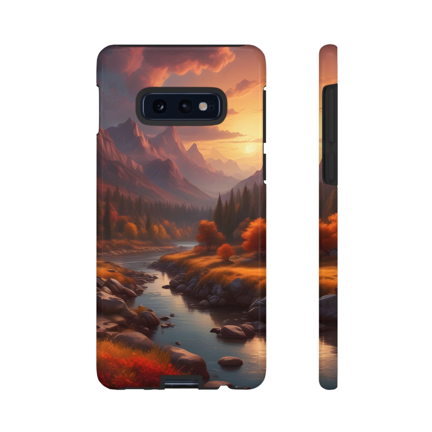 Carcasa para teléfono con diseño de atardecer otoñal en la montaña, regalo para amantes de la naturaleza, funda resistente para teléfono, accesorio para aventuras al aire libre, funda con arte paisajístico.