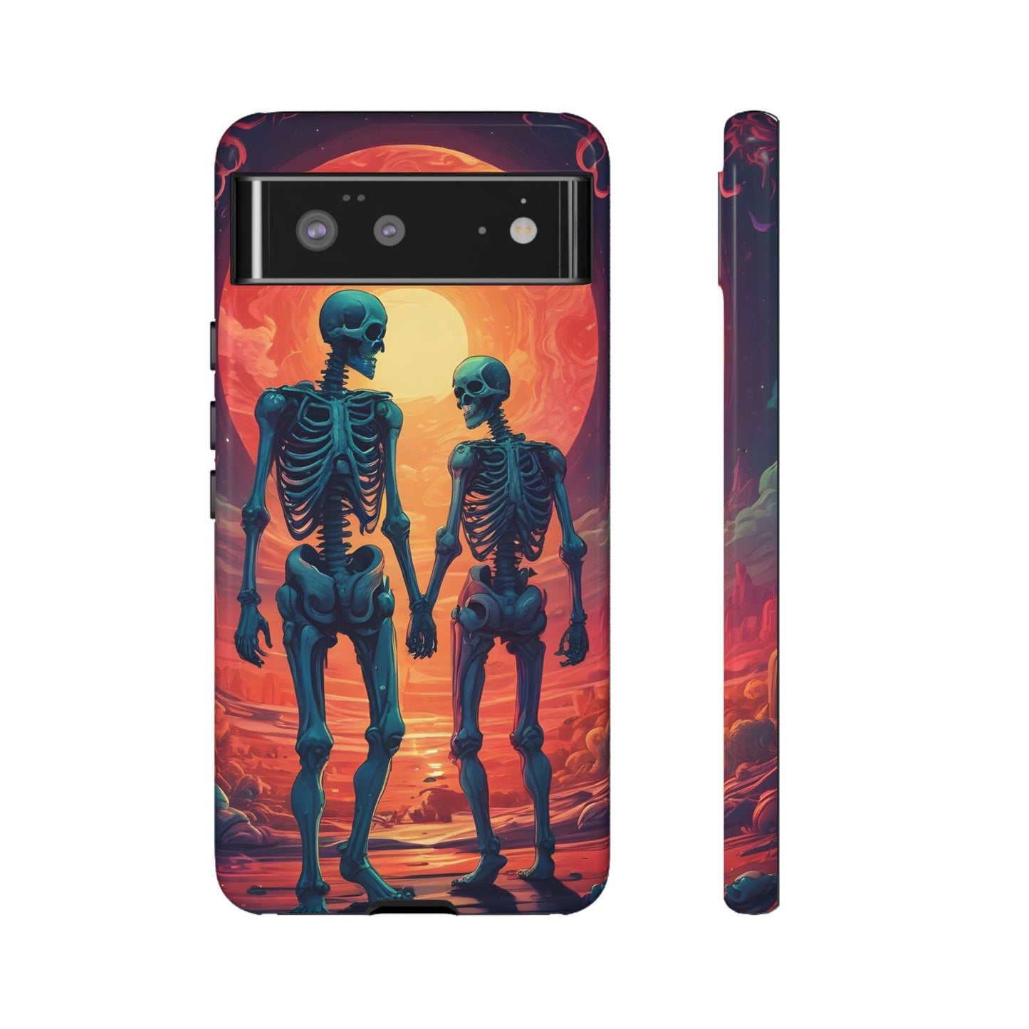 Carcasa de teléfono con esqueletos románticos, funda resistente para teléfono, accesorio de Halloween, regalo único, funda de teléfono para parejas, estética espeluznante.