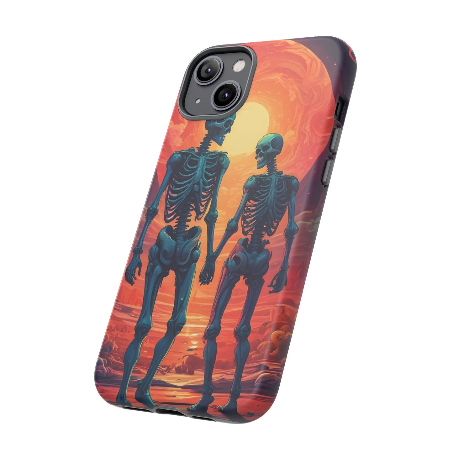 Carcasa de teléfono con esqueletos románticos, funda resistente para teléfono, accesorio de Halloween, regalo único, funda de teléfono para parejas, estética espeluznante.
