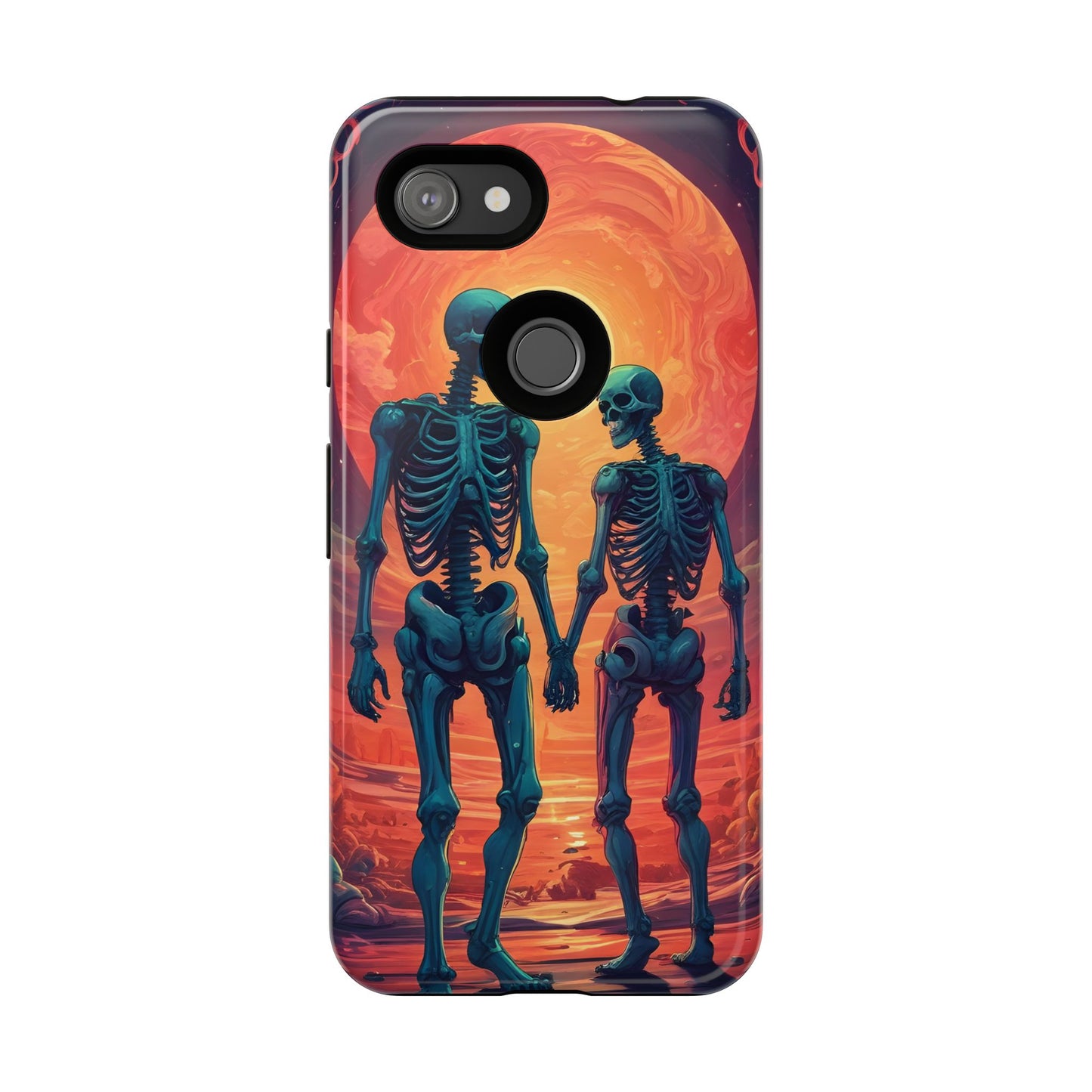 Carcasa de teléfono con esqueletos románticos, funda resistente para teléfono, accesorio de Halloween, regalo único, funda de teléfono para parejas, estética espeluznante.