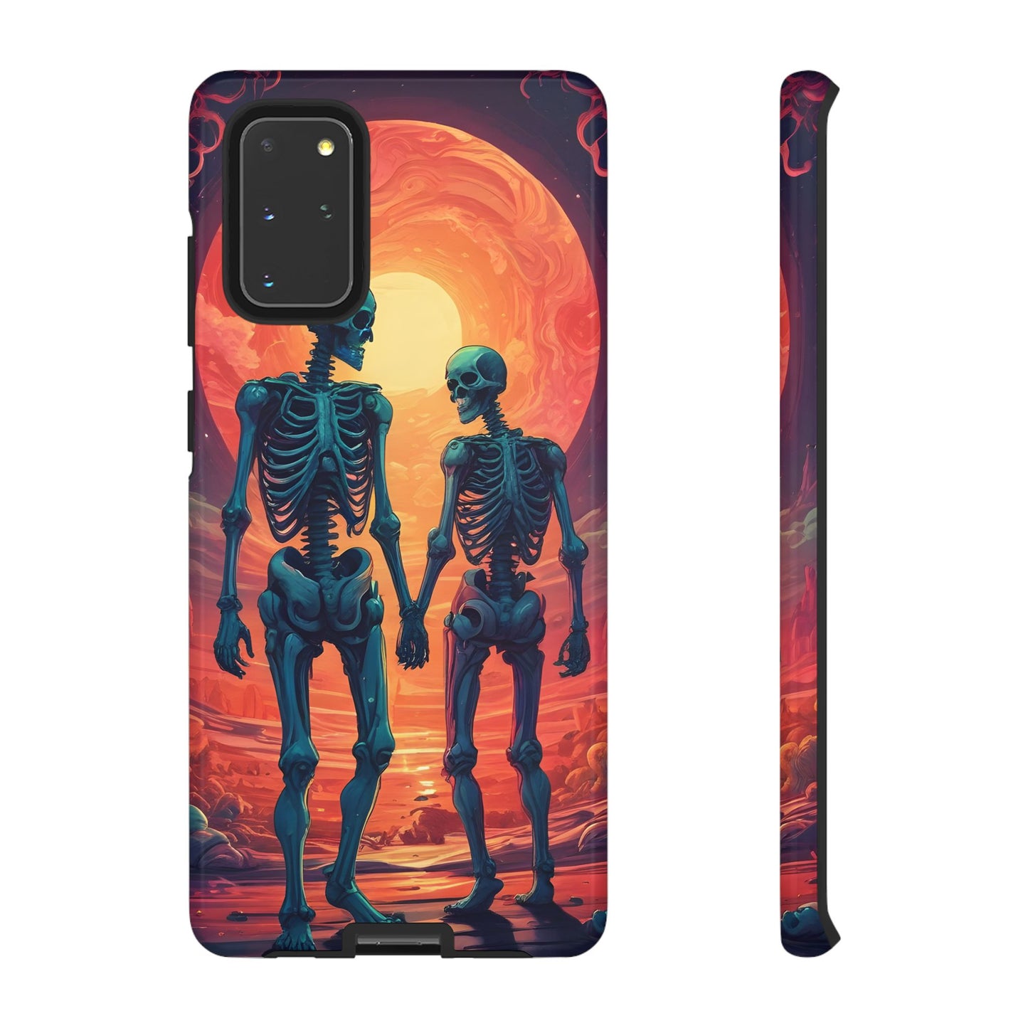 Carcasa de teléfono con esqueletos románticos, funda resistente para teléfono, accesorio de Halloween, regalo único, funda de teléfono para parejas, estética espeluznante.