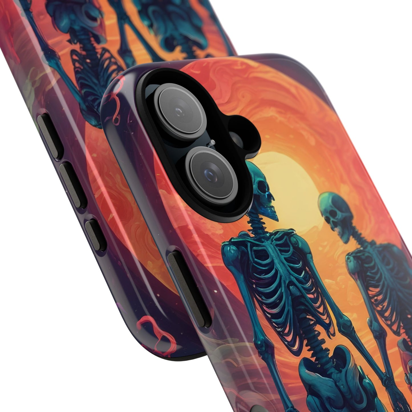 Carcasa de teléfono con esqueletos románticos, funda resistente para teléfono, accesorio de Halloween, regalo único, funda de teléfono para parejas, estética espeluznante.