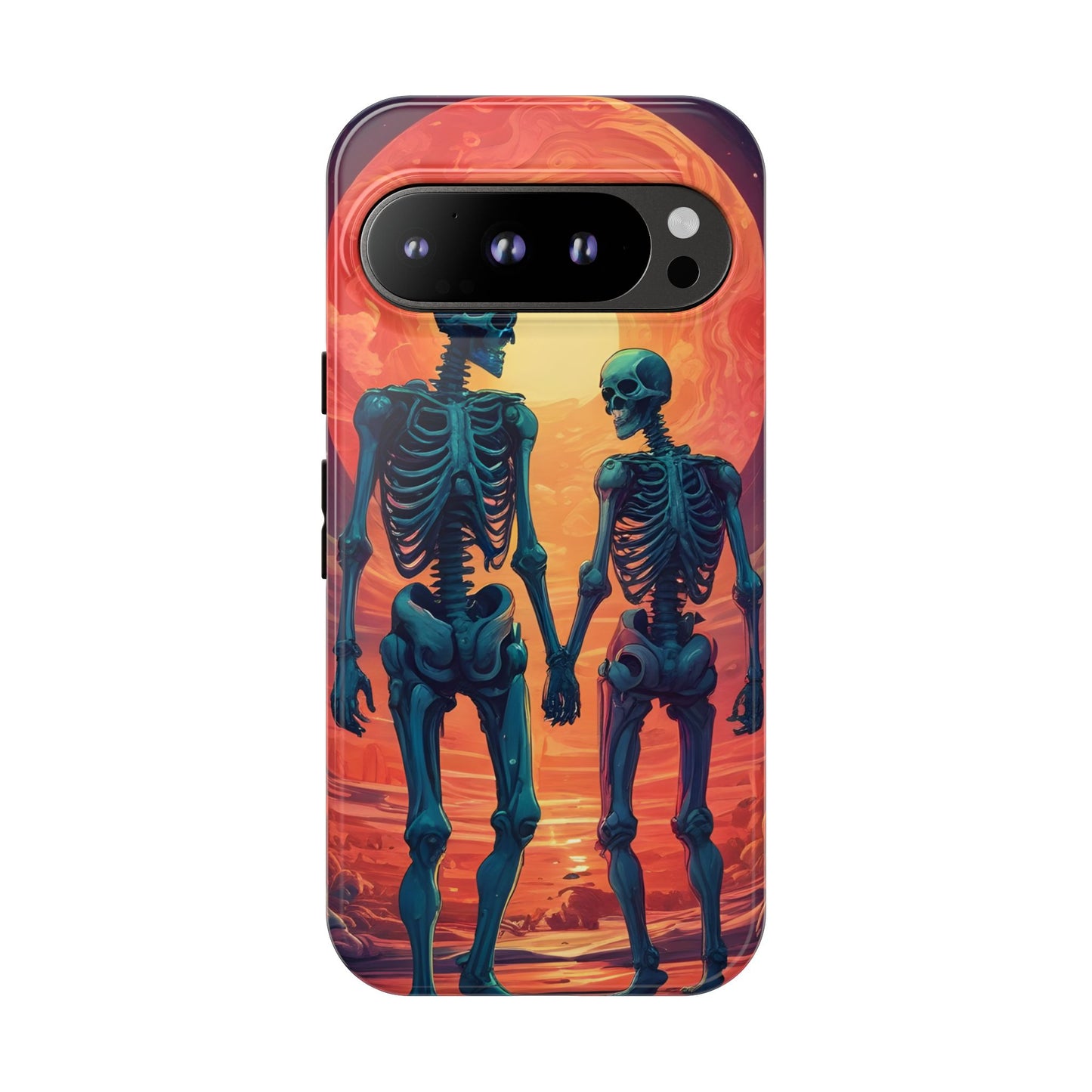 Carcasa de teléfono con esqueletos románticos, funda resistente para teléfono, accesorio de Halloween, regalo único, funda de teléfono para parejas, estética espeluznante.