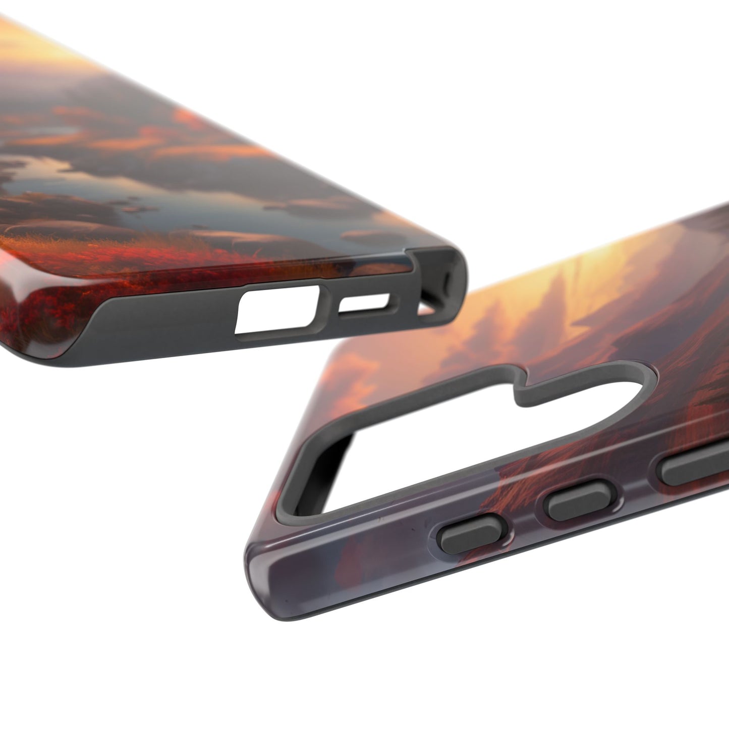 Carcasa para teléfono con diseño de atardecer otoñal en la montaña, regalo para amantes de la naturaleza, funda resistente para teléfono, accesorio para aventuras al aire libre, funda con arte paisajístico.