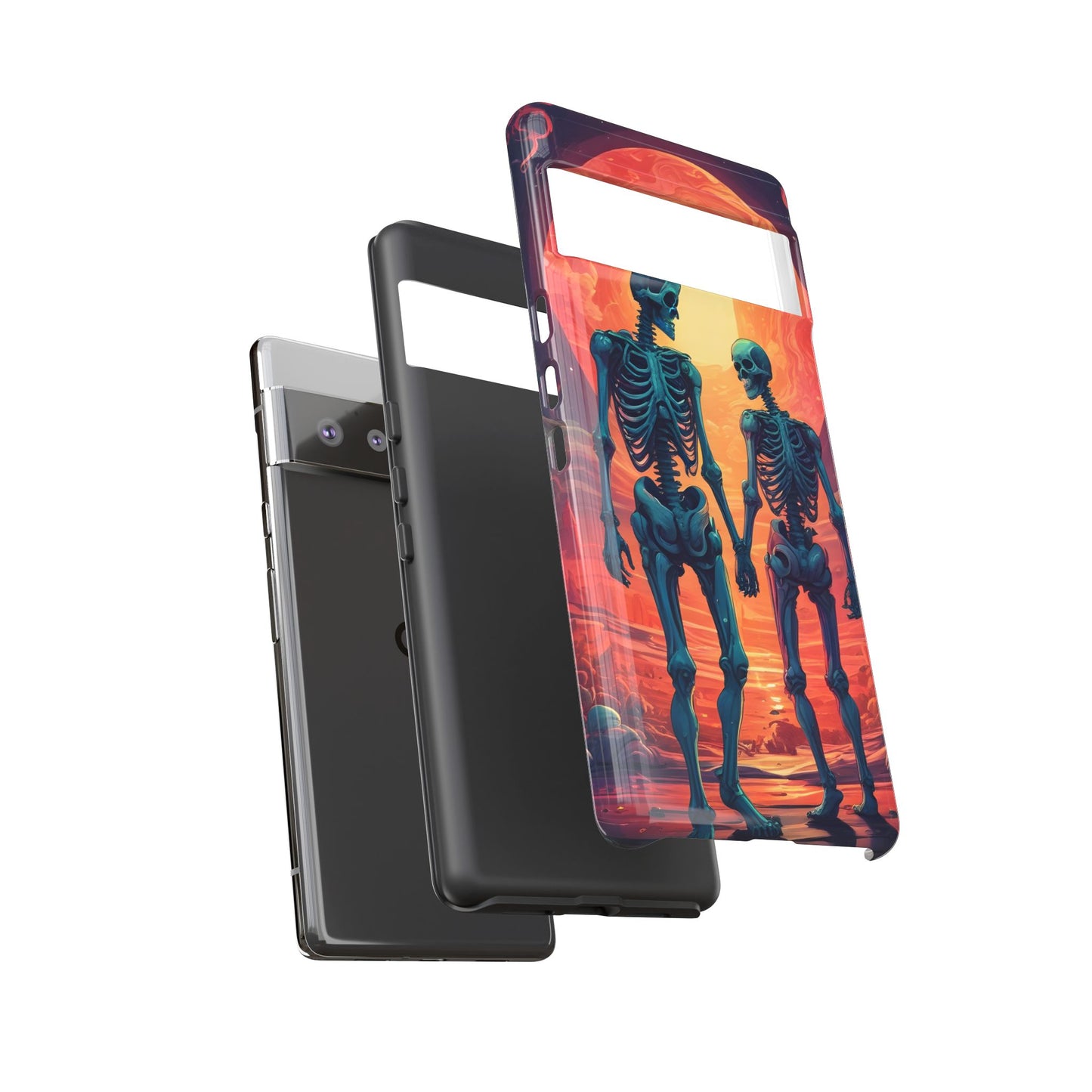 Carcasa de teléfono con esqueletos románticos, funda resistente para teléfono, accesorio de Halloween, regalo único, funda de teléfono para parejas, estética espeluznante.