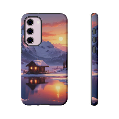 Snowy Mountain Cabin Phone Case, Tough Cases for Nature Lovers, Scenic Phone Cover, Gift for Hikers, Outdoor Adventure Accessory