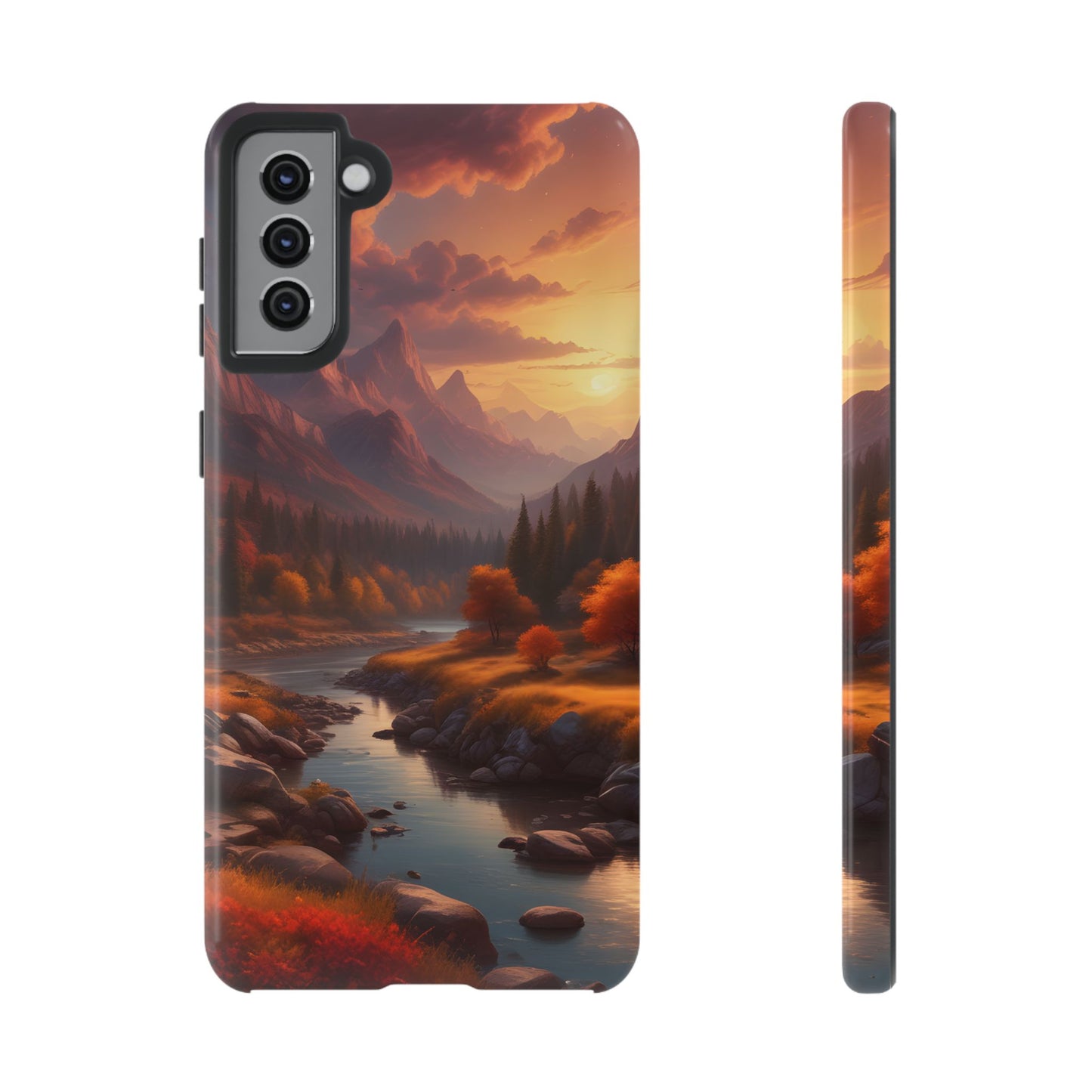 Carcasa para teléfono con diseño de atardecer otoñal en la montaña, regalo para amantes de la naturaleza, funda resistente para teléfono, accesorio para aventuras al aire libre, funda con arte paisajístico.