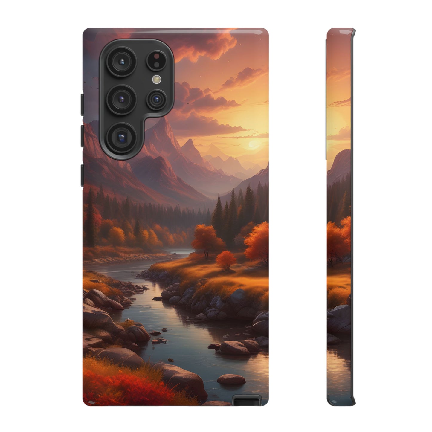 Carcasa para teléfono con diseño de atardecer otoñal en la montaña, regalo para amantes de la naturaleza, funda resistente para teléfono, accesorio para aventuras al aire libre, funda con arte paisajístico.