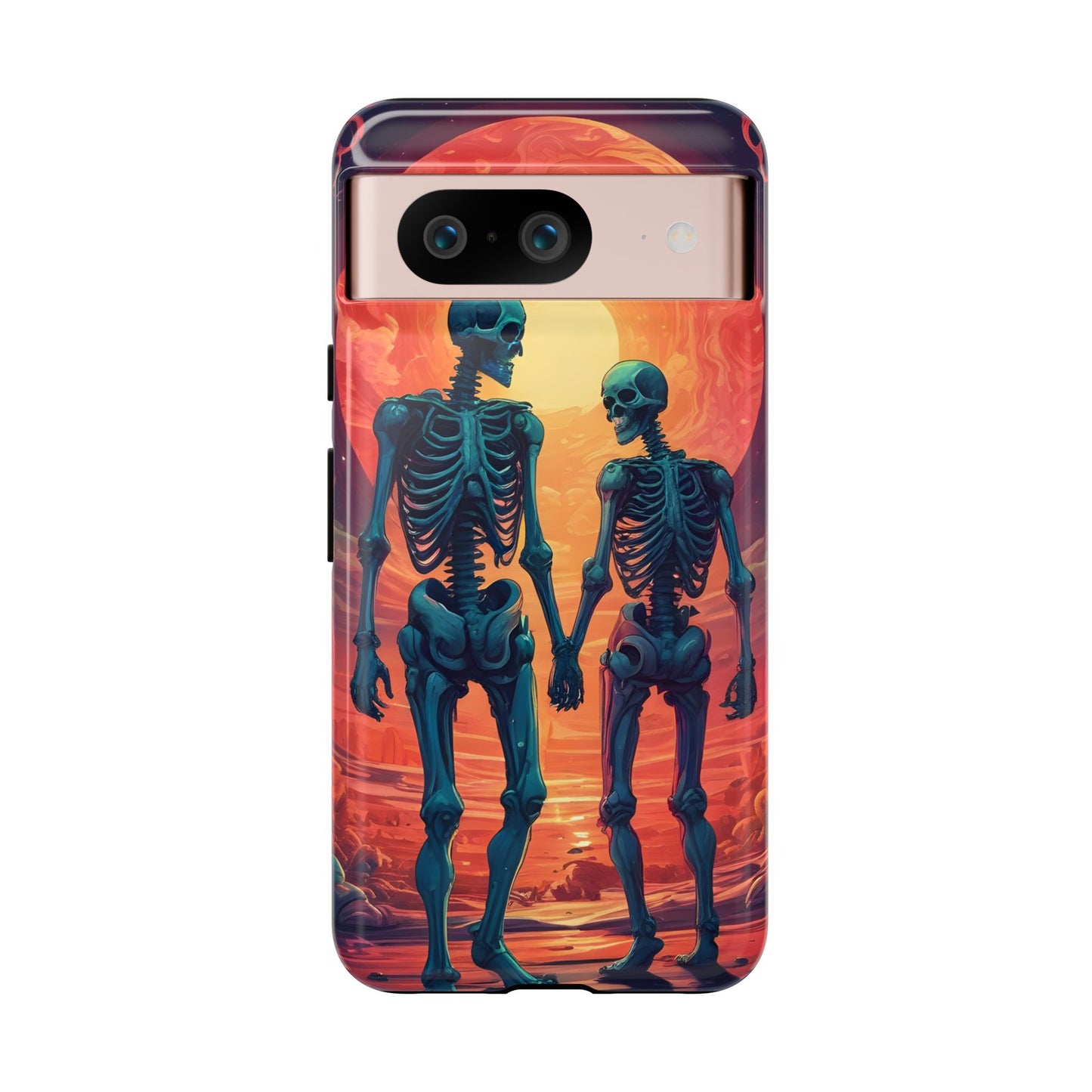 Carcasa de teléfono con esqueletos románticos, funda resistente para teléfono, accesorio de Halloween, regalo único, funda de teléfono para parejas, estética espeluznante.
