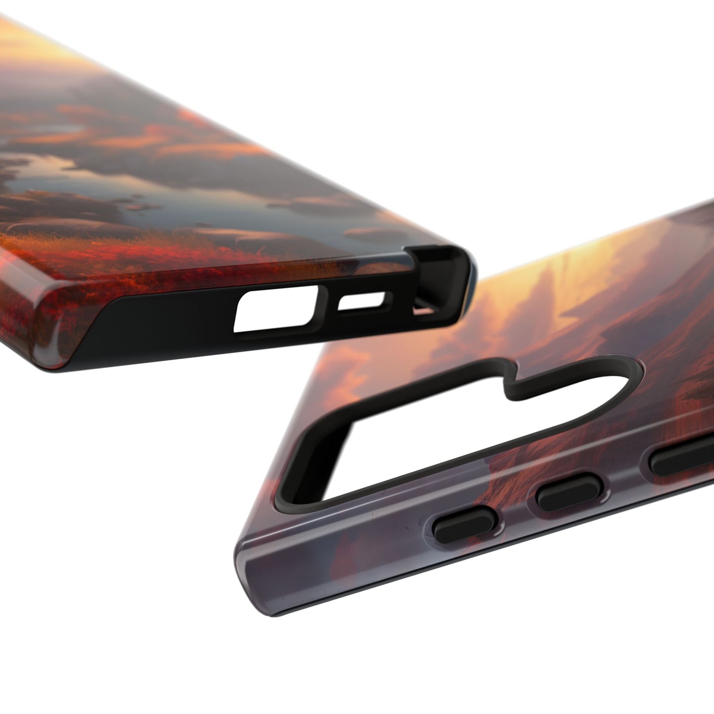 Carcasa para teléfono con diseño de atardecer otoñal en la montaña, regalo para amantes de la naturaleza, funda resistente para teléfono, accesorio para aventuras al aire libre, funda con arte paisajístico.