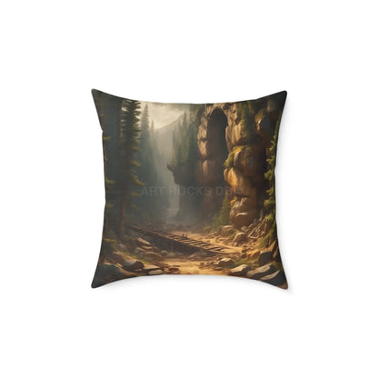 Abandoned Cave in The Forest Square Pillow for Cozy Spaces Home Decor Gift for Nature Lovers Outdoor Themed Cushion