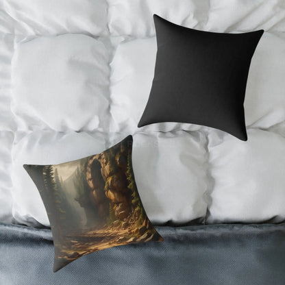 Abandoned Cave in The Forest Square Pillow for Cozy Spaces Home Decor Gift for Nature Lovers Outdoor Themed Cushion