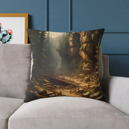 Abandoned Cave in The Forest Square Pillow for Cozy Spaces Home Decor Gift for Nature Lovers Outdoor Themed Cushion