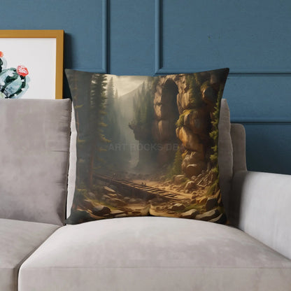 Abandoned Cave in The Forest Square Pillow for Cozy Spaces Home Decor Gift for Nature Lovers Outdoor Themed Cushion