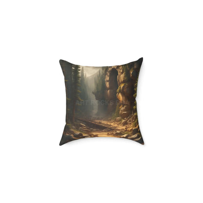 Abandoned Cave in The Forest Square Pillow for Cozy Spaces Home Decor Gift for Nature Lovers Outdoor Themed Cushion
