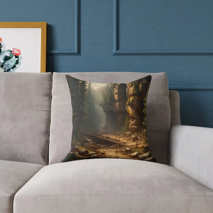 Abandoned Cave in The Forest Square Pillow for Cozy Spaces Home Decor Gift for Nature Lovers Outdoor Themed Cushion