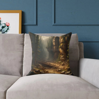 Abandoned Cave in The Forest Square Pillow for Cozy Spaces Home Decor Gift for Nature Lovers Outdoor Themed Cushion