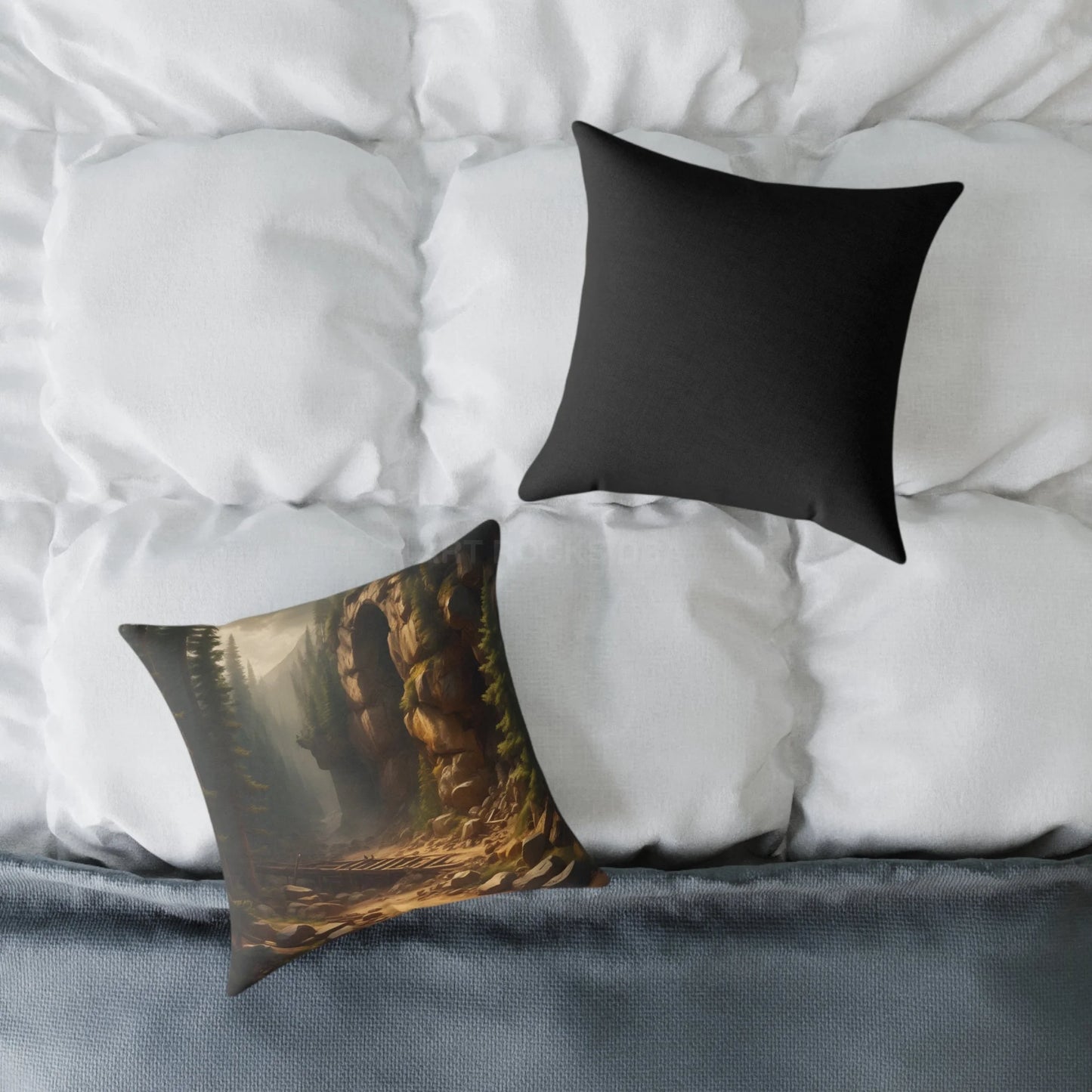 Abandoned Cave in The Forest Square Pillow for Cozy Spaces Home Decor Gift for Nature Lovers Outdoor Themed Cushion